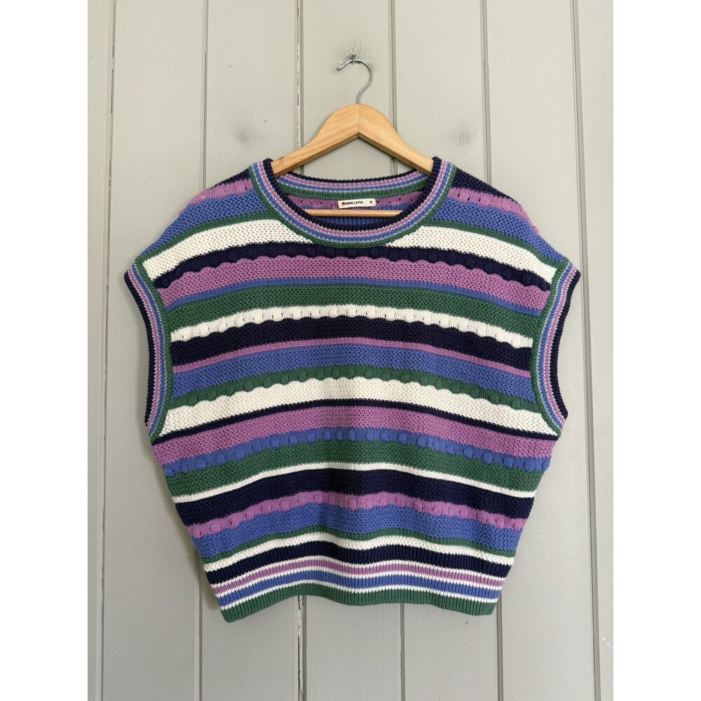 Marine Layer Rory Crochet Cool Stripe Sleeveless Top Retro Coastal Chic XL